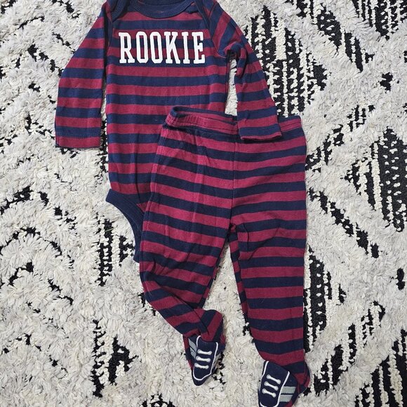 Carter's Baby Boy 2 piece Long Sleeve Striped Rookie Set 6 Months - Picture 1 of 7
